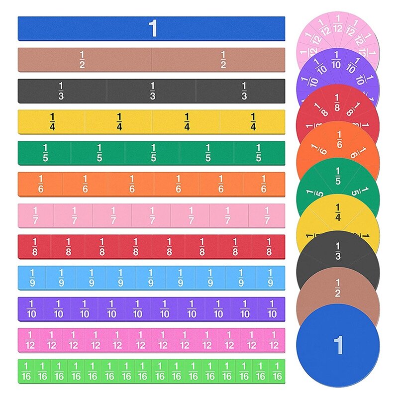 Azulejos de fracción magnética de 134 piezas y círculos de fracciones-manipuladores de matemáticas para preescolar, Kit educativo de clase primaria