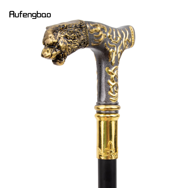Goldener schwarzer Tiger griff Luxus-Gehstock mit versteckter Platte Selbstverteidigung Mode Rohr platte Cosplay Crosier Stick 90cm