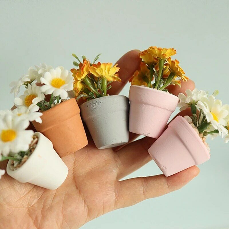 1:6 1:8 Dollhouse Miniature Daisy Potted Plant Flower Pot Bonsai Garden Home Model Decor Toy Doll House Accessories Decor New