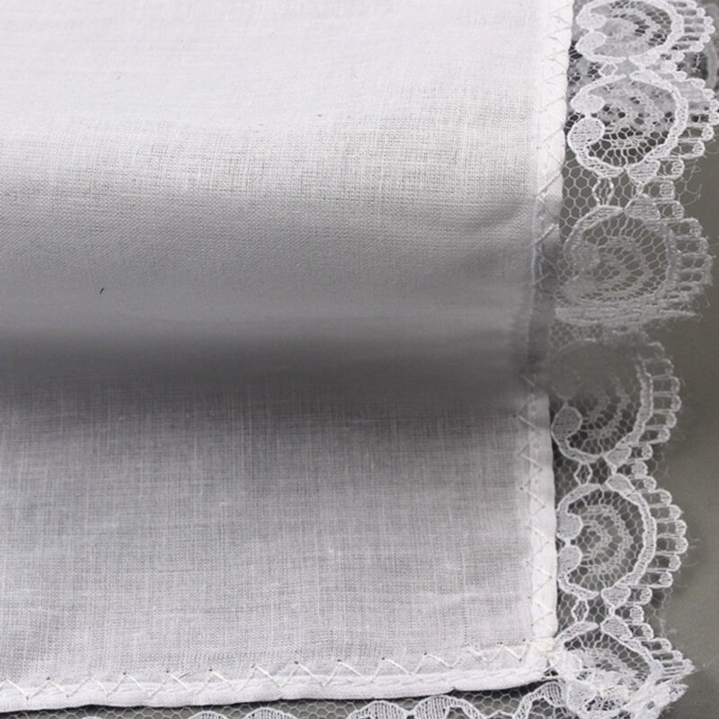 50JB Witte zakdoek voor volwassenen, katoenen kant, superzachte wasbare zakdoek, doe-het-zelfbenodigdheden