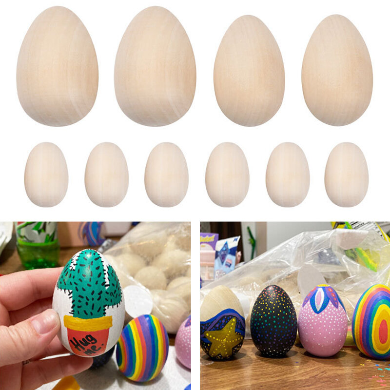 Wooden Simulated Egg Children's Play House Painted Toy Easter Graffiti Ornaments