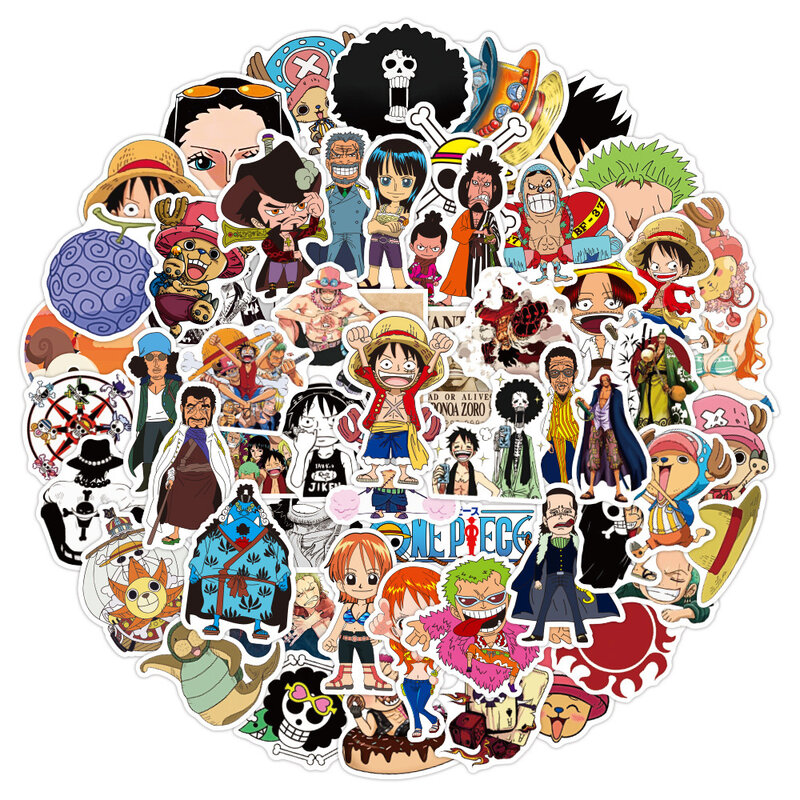 Vintage One Piece Anime Adesivos para Crianças, DIY decalque dos desenhos animados, motocicleta, capacete, telefone, pacotes de adesivos de skate, 10 pcs, 30 pcs, 50 pcs, 100pcs