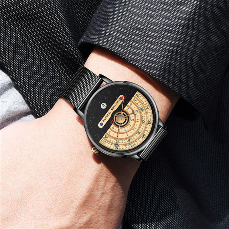 2023 Fashion Creative Rotary Turntable Watches Men Casual Sports Watches Mesh Band Analog Quartz WristWatches Men Reloj Hombre