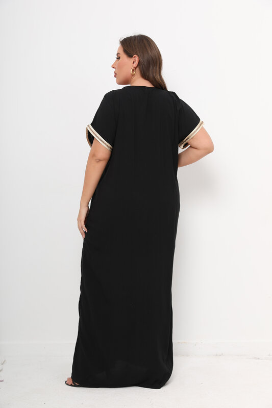 New Style African Abayas Plus Size Caftan dla kobiet 100% bawełna z okrągłym dekoltem Jilbab Kaftan luźna sukienka krótkie rękawy zakrywają