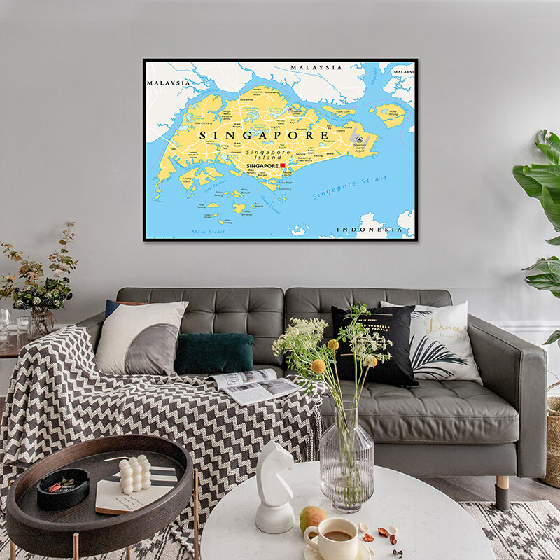 90*60cm The Singapore Map Non-woven Canvas Painting Wall Decorative Map Art Poster and Print Home Decoration School Supplies