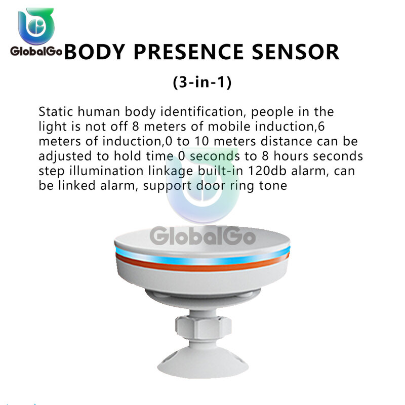 ZigBee 3,0/WiFi presencia humana sensor 5V mmwave 24g radar con sirena alarma movimiento Lux detección tuya/Smart vida automatización del hogar