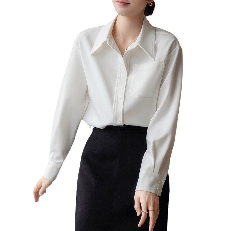 Camisa de algodón para mujer, blusa informal de manga larga, color blanco cepillado, novedad de primavera y otoño, N06, 2024