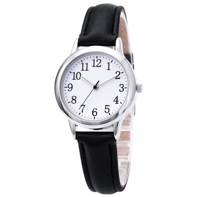 Jam tangan wanita jam tangan kuarsa angka Arab simpel Dial jam tangan Digital tali kulit jam tangan wanita