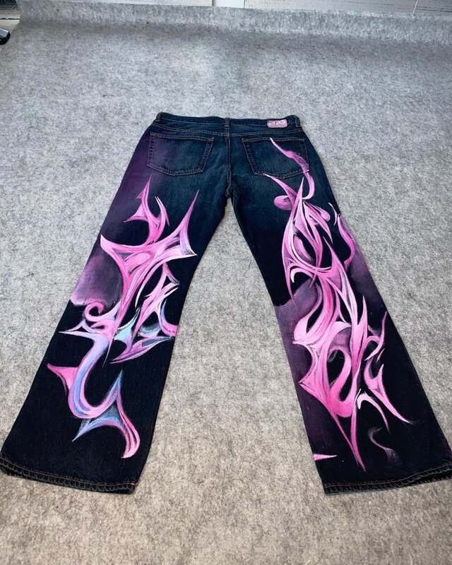 2024 Summer Trend Hip Hop Fashion Big Print Jeans larghi per le donne Y2k Goth Harajuku Vintage coppia pantaloni Casual a gamba larga