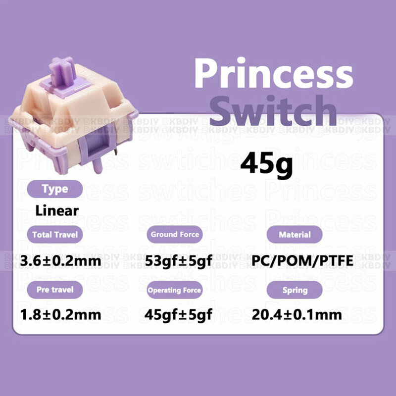 MMD Princess V3 Switch Linear Tactile 38/45/53/48/60g HIFI Sound Mechanical Keyboard Switches POM PTFE Material Custom DIY 5Pins