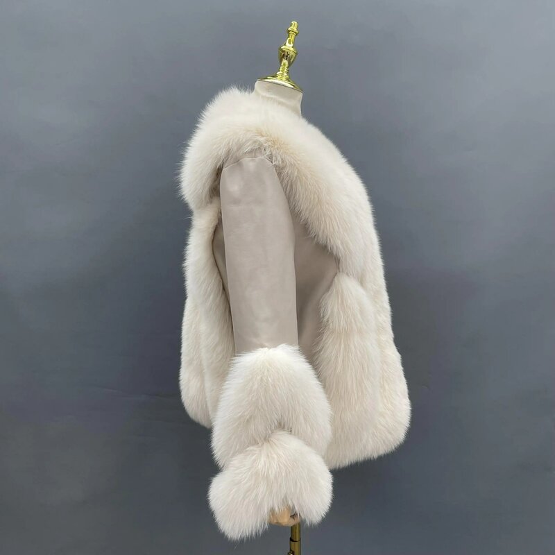 Casaco de pele real Fox feminino, casaco de luxo, quente, cores personalizadas, moda, inverno, novo