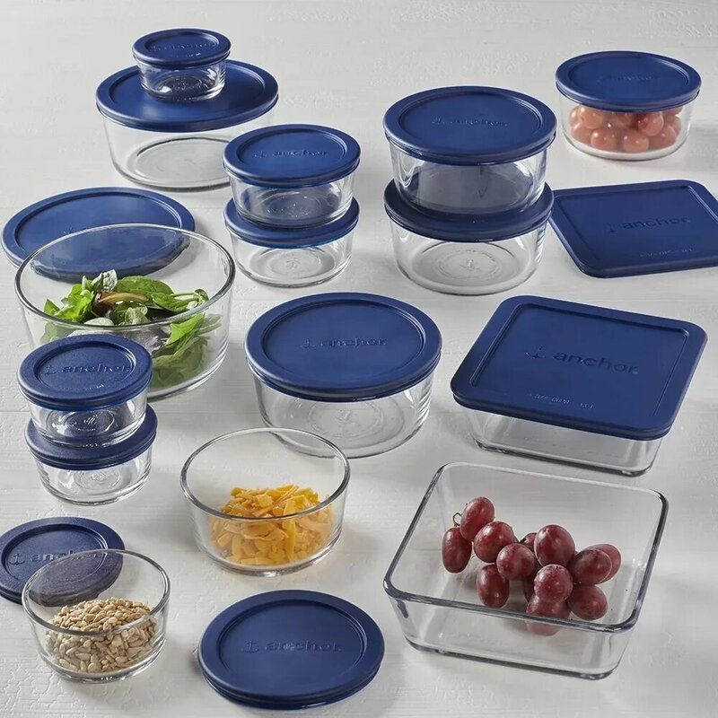 Anker Hocking Glazen Voedselopslagcontainers Met Deksels, 30-delige Set