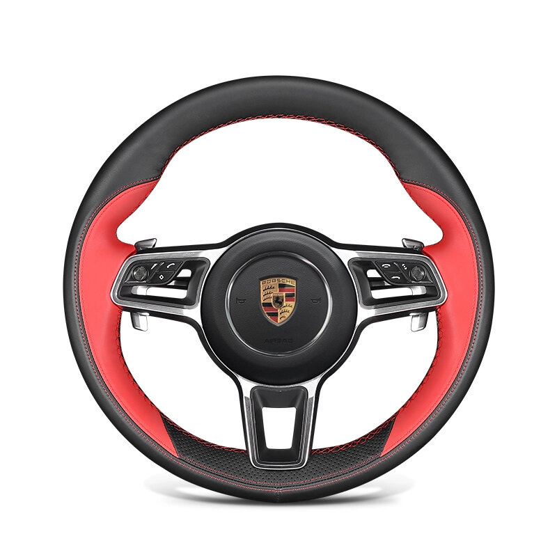 Prawdziwa skóra dla Porsche 2015-2023 Cayenne 2014-2023 Macan do naszycia ochrona osłona na kierownicę do samochodu akcesoria samochodowe