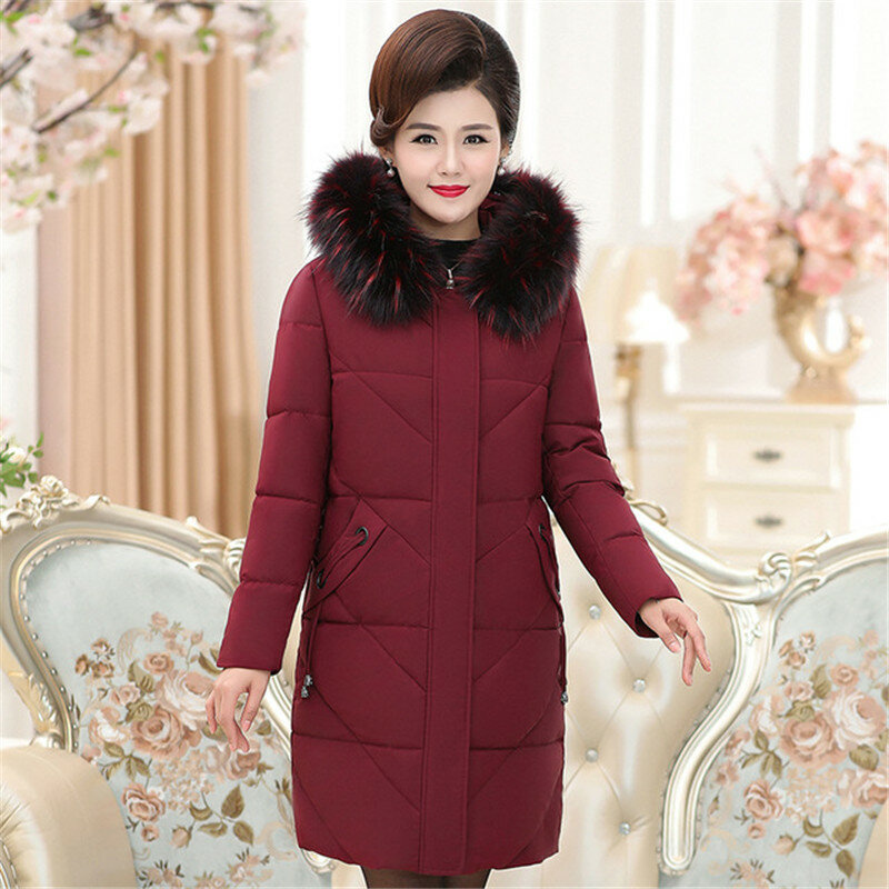 Nice Pop Arrival Women Winter Jacket With Fur Collar Hooded Long Coat Down Cotton Padded Warm Parka Womens Parkas Plus Size 5XL