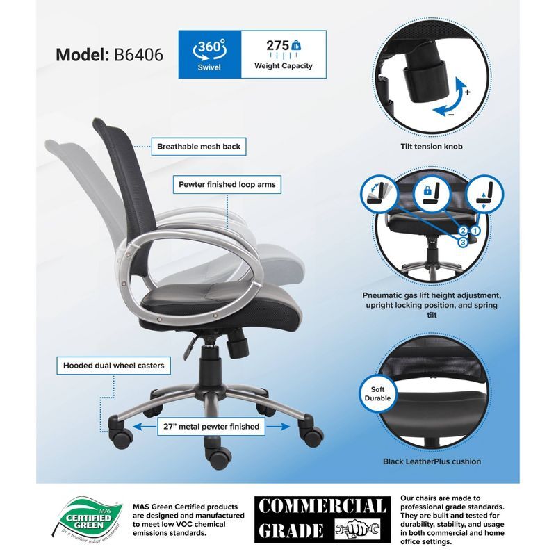Mesh volta Task Chair com Pewter Finish, design respirável, preto