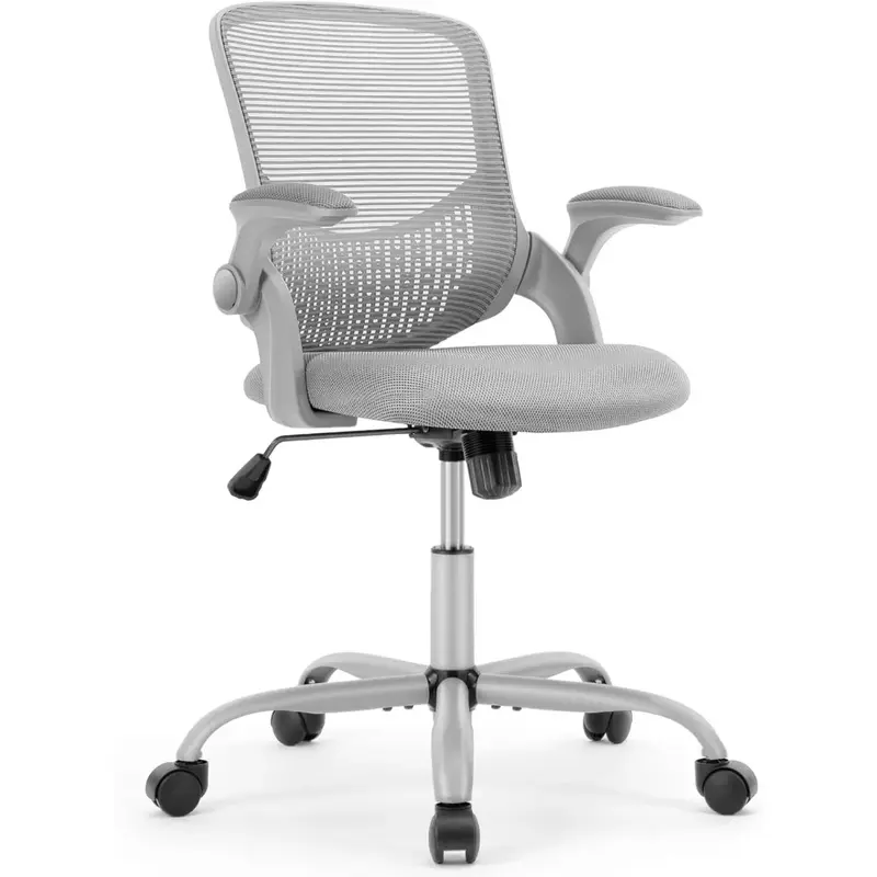 Cadeiras de escritório com rodas, cadeira de escritório ergonômica com apoio lombar e braços flip-up, cadeira mesh altura do computador