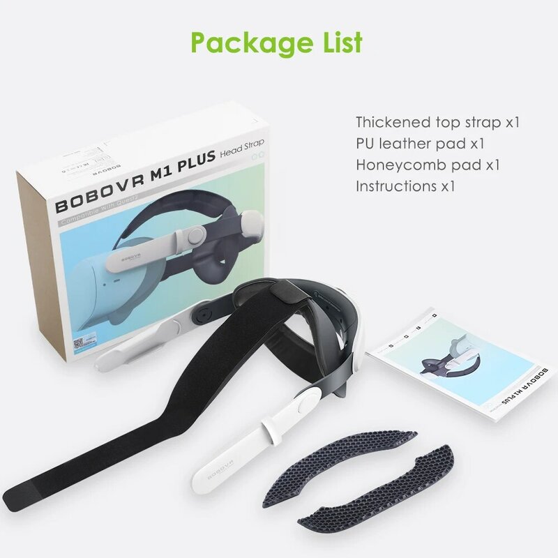 BOBOVR M1 Plus cinturino per la testa Elite con cuscino per la testa posteriore in pelle PU antiscivolo per Oculus/ Meta Quest 2