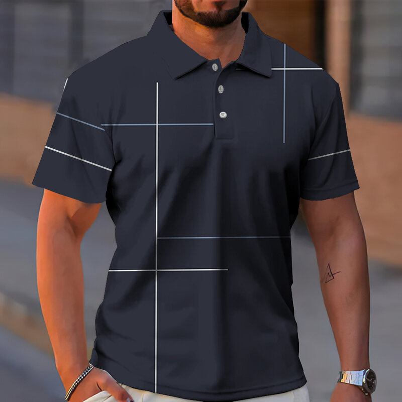 Letnia męska koszulka Polo z gradientem z krótkim rękawem koszulka codzienna koszulki z klapą koszulka modne w paski dla odzież męska