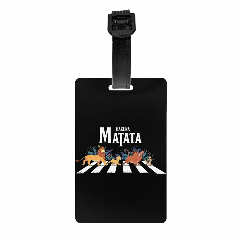 Etiqueta de equipaje de dibujos animados The Lion King Matata Road, cubierta de privacidad, etiqueta de identificación