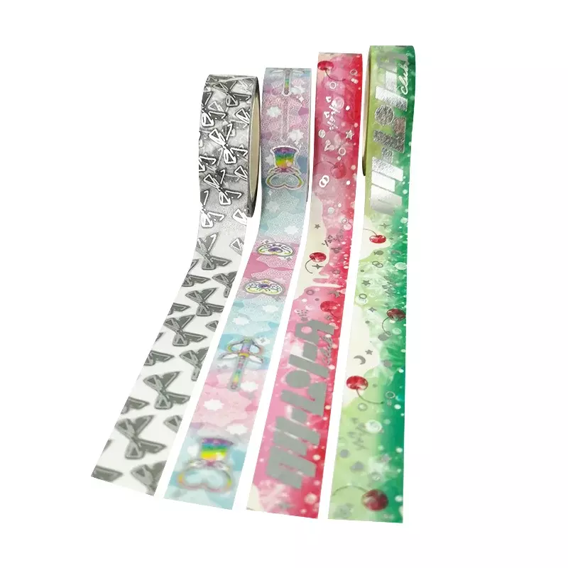Cinta washi de papel de aluminio con logotipo, impresión personalizada, diseño colorido, venta al por mayor, producto personalizado