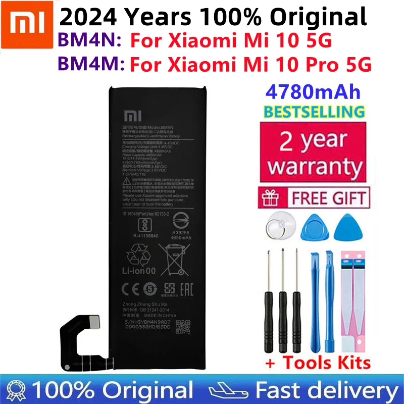 Batterie de remplacement d'origine BM4M BM4N pour Xiaomi Mi 10 Pro 5G, Xiaomi 10Pro ata 10 5G, BatBR 24.com +, outils cadeaux