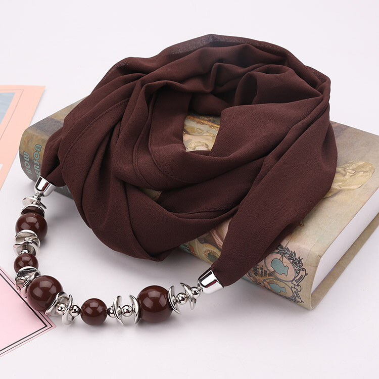 Bead Pendant Necklace Ring Scarf Women Chiffon Scarf Hijabs with Pendant Foulard Femme Accessories Scarf