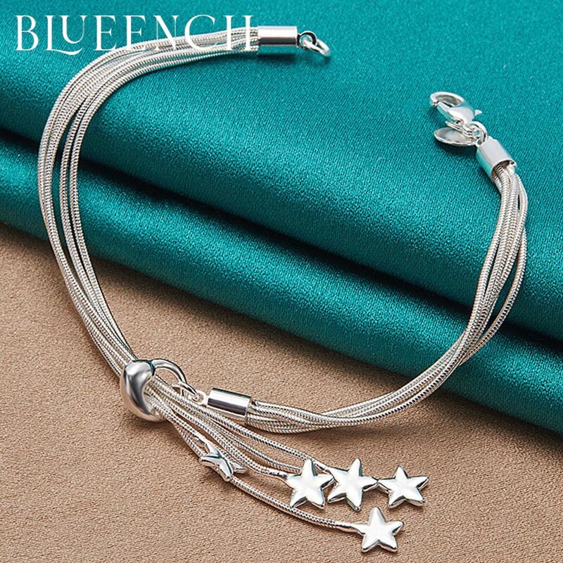 Blueench 925 prata esterlina estrela borla pulseira para as mulheres europeu e americano romântico moda jóias