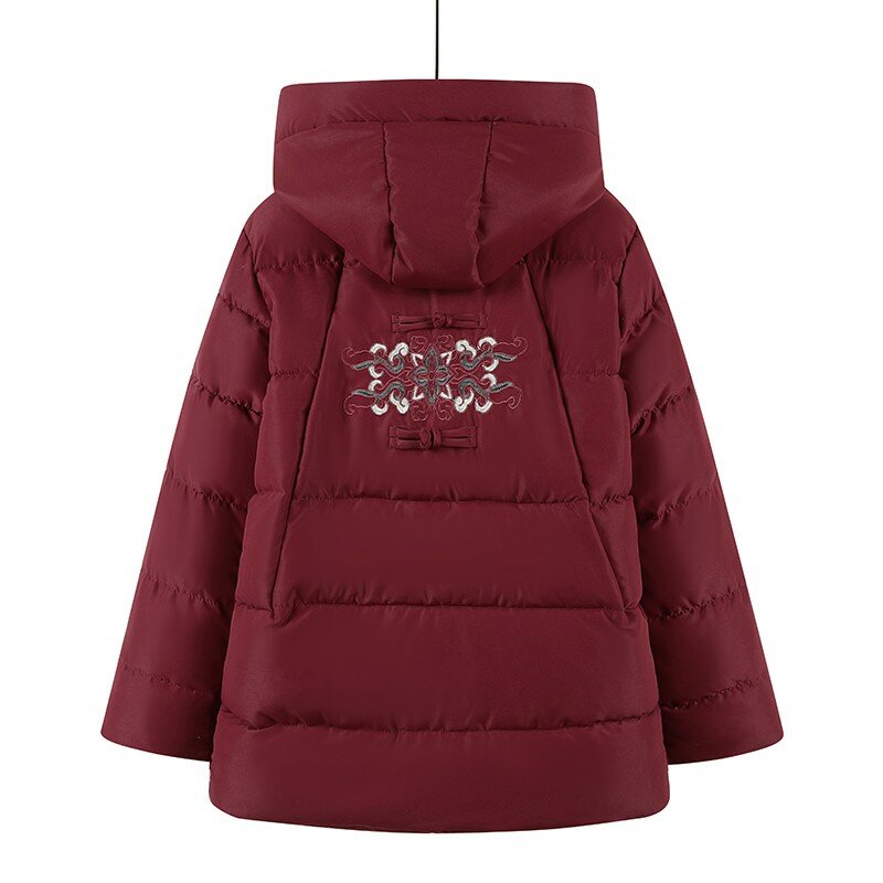 Down Cotton Clothes Jacket Embroidery and plush Solid Color Large Size Loose Winter Coat Hooded Femme