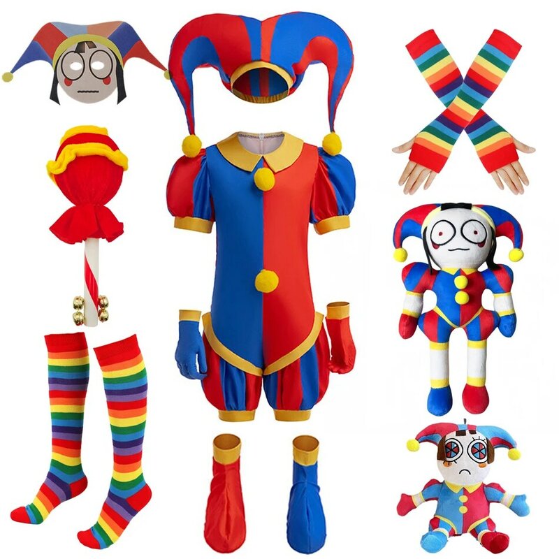 The Amazing Digital sirkus Pomni kostum Cosplay anak untuk anak perempuan anak laki-laki Halloween putri 4 buah setelan karnaval Siut kartun anak perempuan