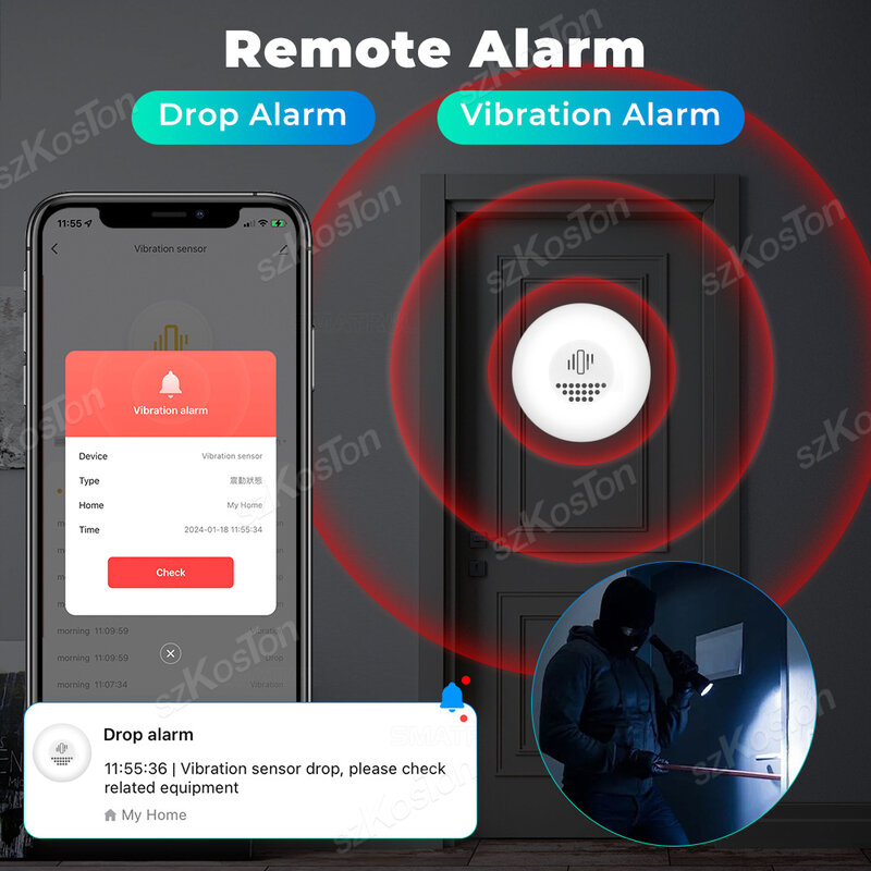 Sensor de vibración inteligente Tuya ZigBee, alarma de detección de rotura de ventana y puerta, sistema de protección de seguridad para el hogar, Smart Life