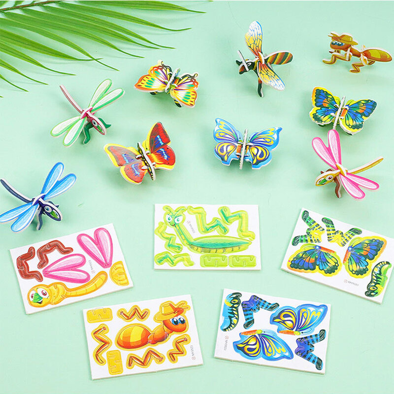 10 Pc /pack 3D Insect Puzzle DIY Dinosaur Tank Handmade Puzzle Children's Toys Kindergarten Gift Kids Present