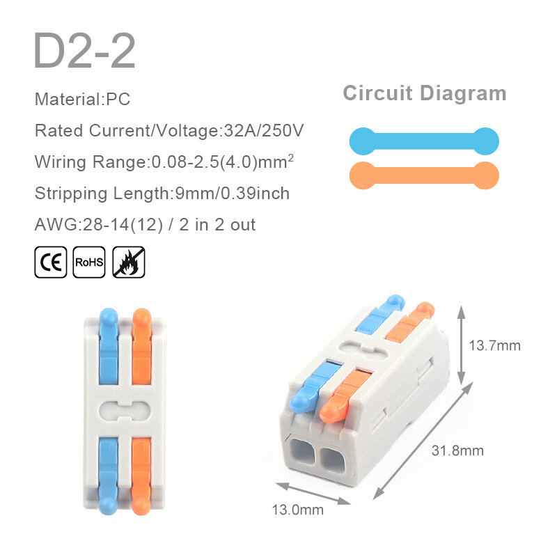 Mini Quick Wire Conductor Connector Universal Compact 2/3 Pin Splicing Push-inTerminal Block 1 in multiple out with fixing Hole