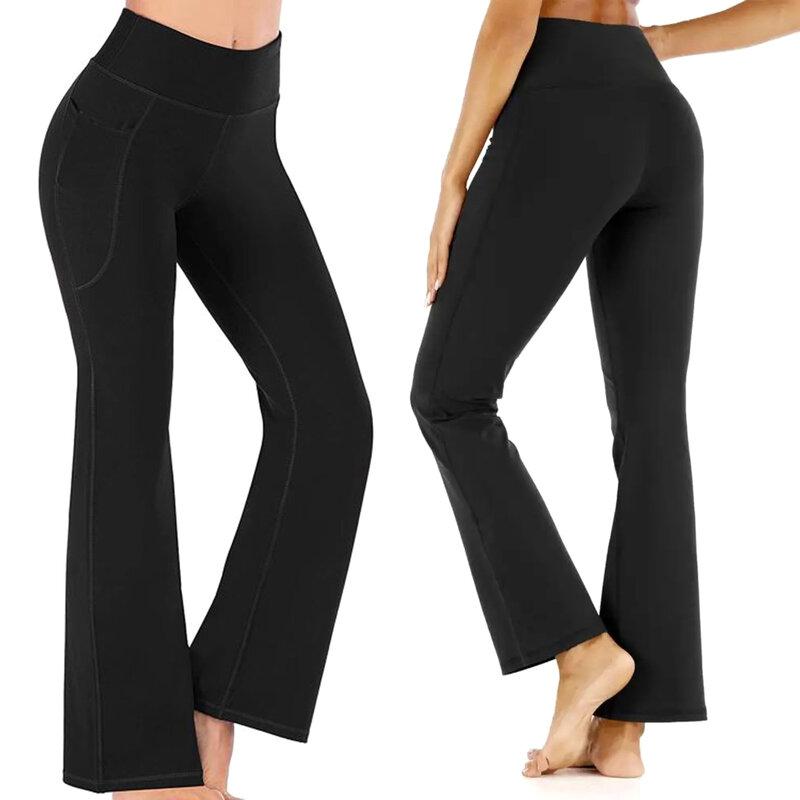 Women's Long Pants Casual Loose Fitted High Waist Wide Leg Solid Color Tummy Control Workout Yoga Pants with Pockets