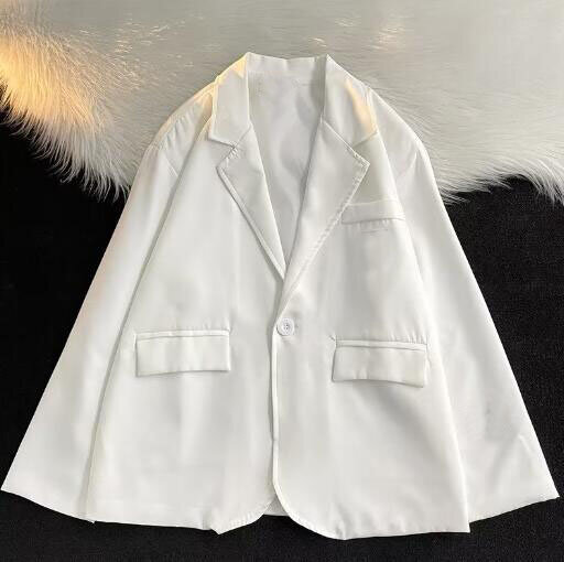 Jaqueta de terno solto linha de algodão masculina, trespassado duplo, gola virada para baixo, casual branco