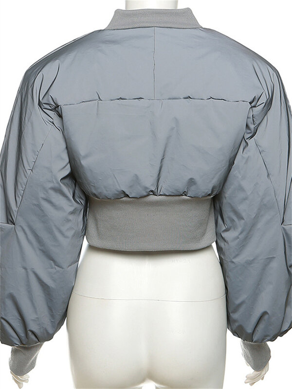 WJFZQM-Parkas de cintura alta para mujer, chaqueta acolchada de tela reflectante informal, cálida, a la moda, para invierno