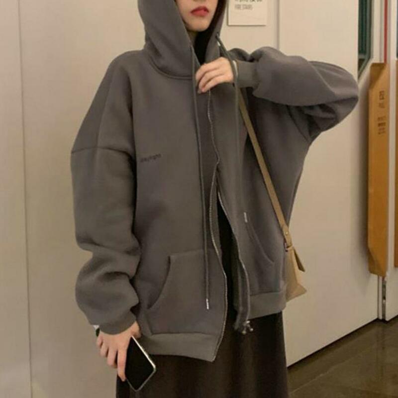 Women Hoodies Harajuku Hip Hop Jacket High Street Zip Up Hoodie Casual Loose Sweatshirt Drawstring Pockets Loose Casual Jacket