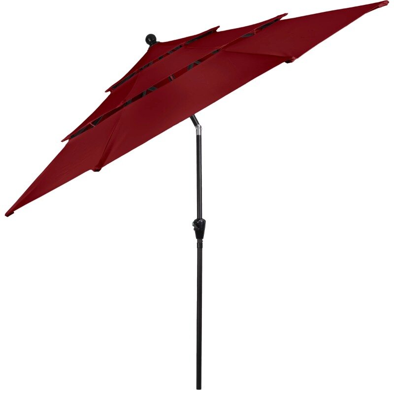 10 ft Patio Umbrella - 3-Tiered Sunshade with Push Button Tilt and Easy-Open Crank - Outdoor Umbrella for Deck, Yard, or Pool