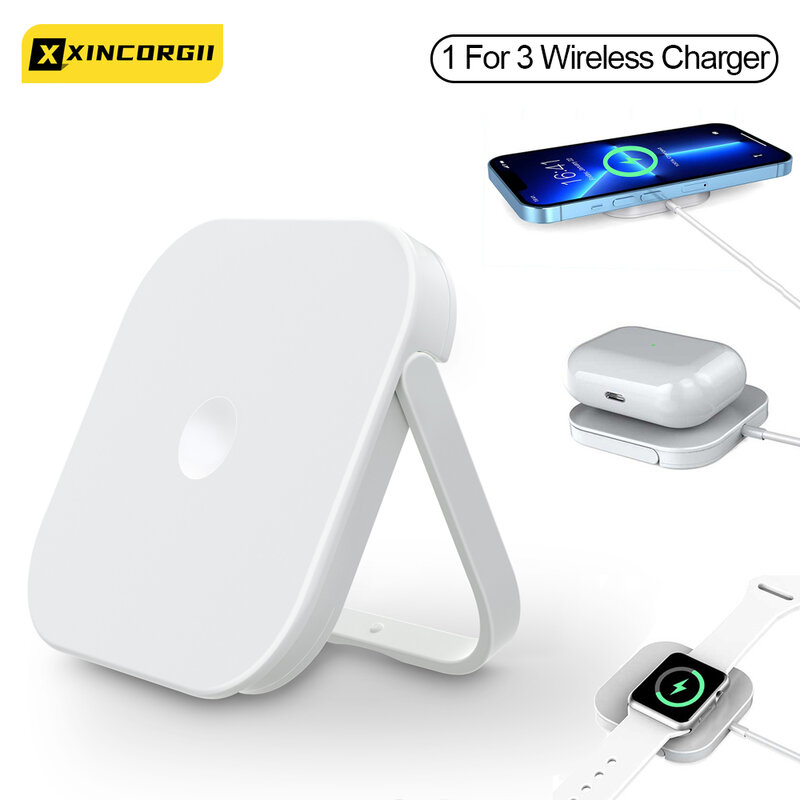 3 In 1 Magnetic Foldable โทรศัพท์สำหรับ iPhone 12 13 Series 7 6 SE 5 AirPods 3 30W Fast Charging Wireless Charger