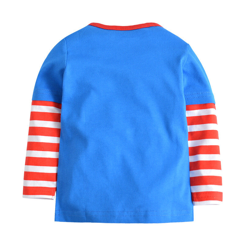 Baby Boys Girls 18-6T Striped Cartoon Tshirts With Applique Animal Kids Hot Selling Spring Autumn Clothes Designed Tops Clothing