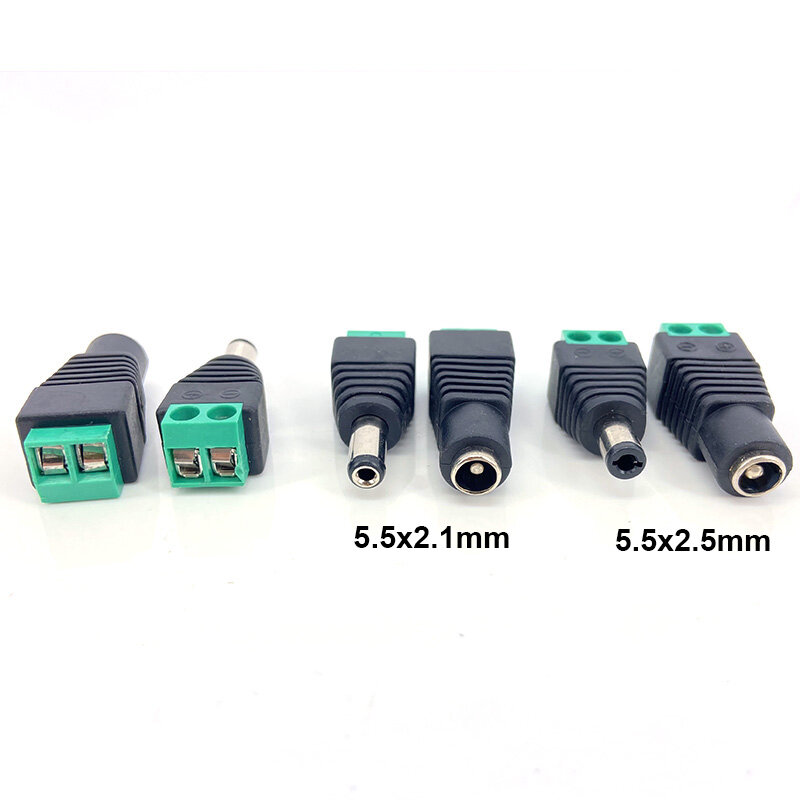 5.5mm x 2.1mm 5.5x2.5mm DC Female Male Connector Power Plug Adapter cable terminal for 5050 3528 LED Strip CCTV camera