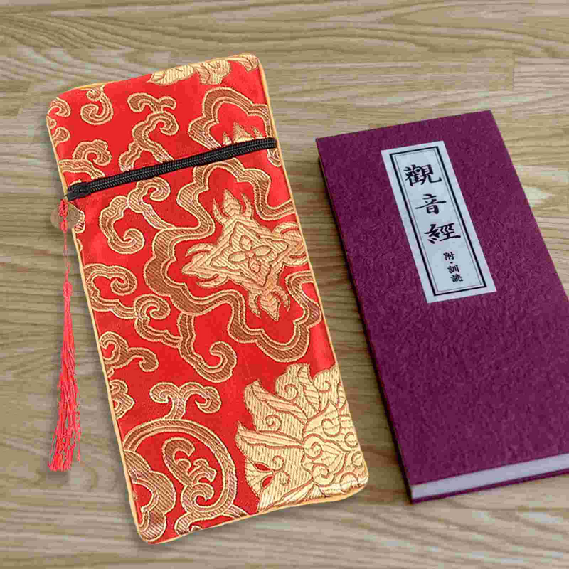 Sutra-Bolsa de libros pequeña para regalo, soporte para escritura, envoltura bordada con nudo chino, contenedor de almacenamiento que cubre