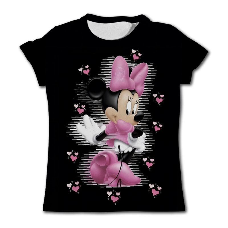 Camiseta Kawaii de Minnie Mouse para niñas, ropa de manga corta para niños, camisetas de dibujos animados, Tops para niños de 3 a 14 años