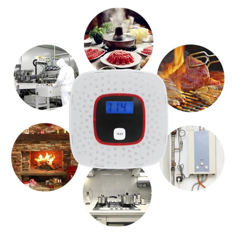 Detector de monóxido de carbono de CO blanco, Sensor de alarma para seguridad del hogar, alerta acústica y óptica