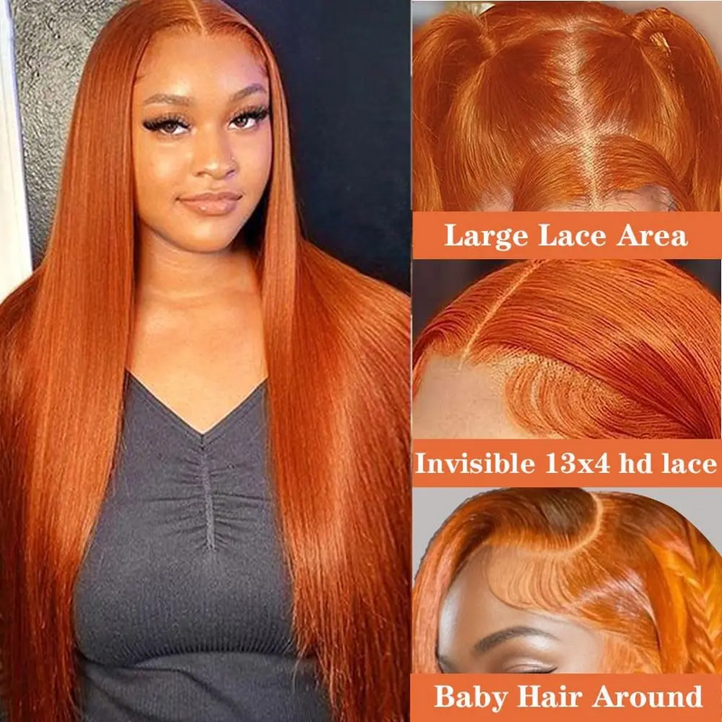 Lumiere-peluca Frontal de encaje liso para mujer, pelo naranja jengibre, 13x4, 4x4, cierre de encaje, 180 de densidad, 30 pulgadas