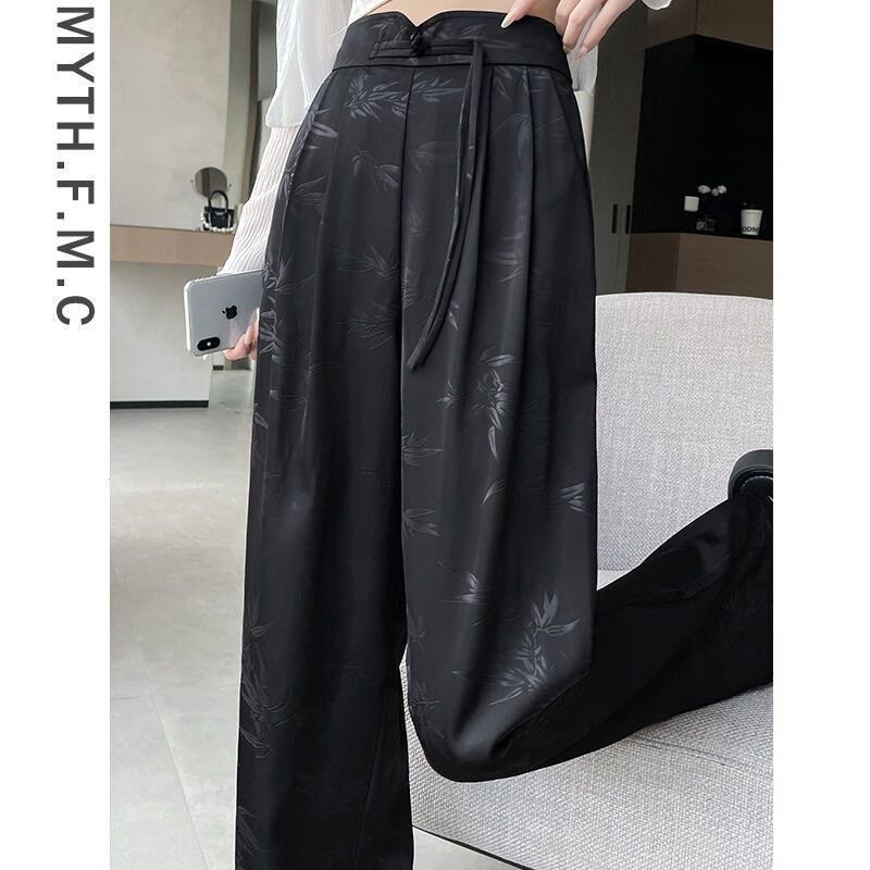 Новые атласные жаккардовые брюки в китайском стиле, женские весенне-летние облегающие повседневные спортивные брюки с высокой талией, винтажные, 2024