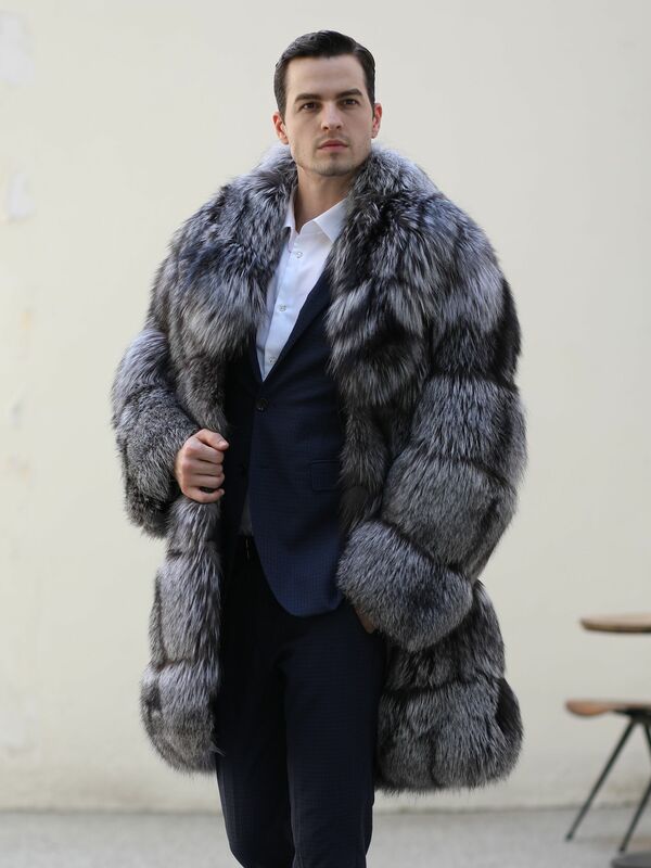 Janefur Man Jacket Real Fur 2022 Luxury Silver Fox Fur Coat Long Thick Warm Custom Wholesale Men Winter Coat