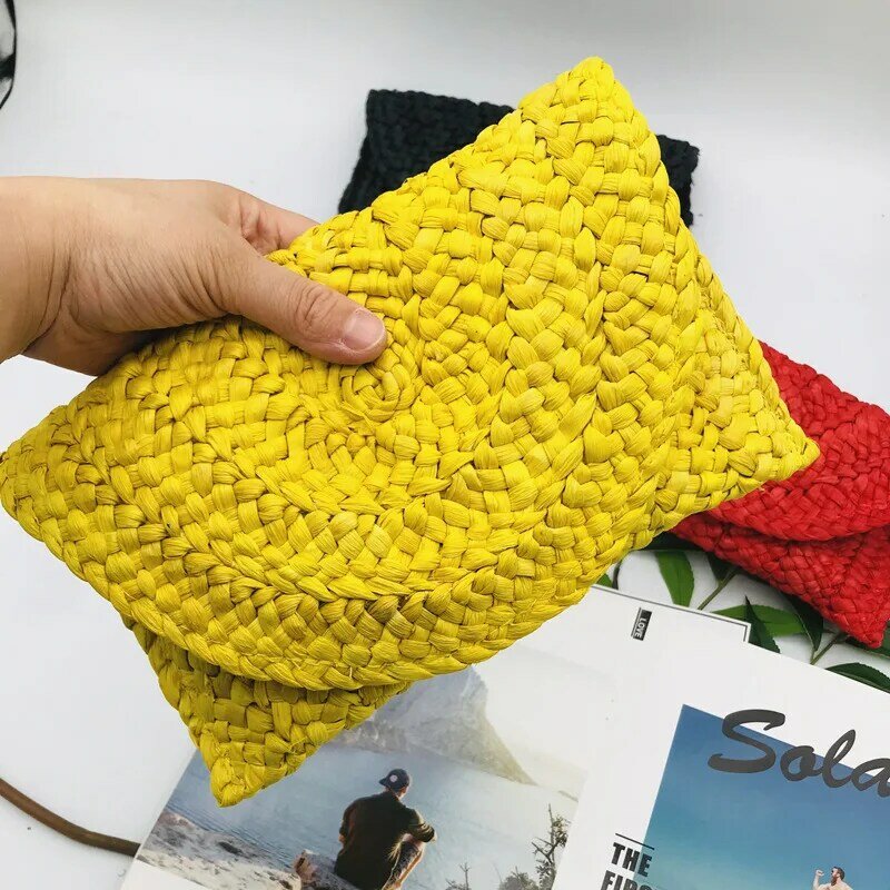 Borsa di paglia da donna fatta a mano con buccia di mais di moda estate nuova busta portafoglio multicolore borsa tessuta per le vacanze al mare portamonete femminile