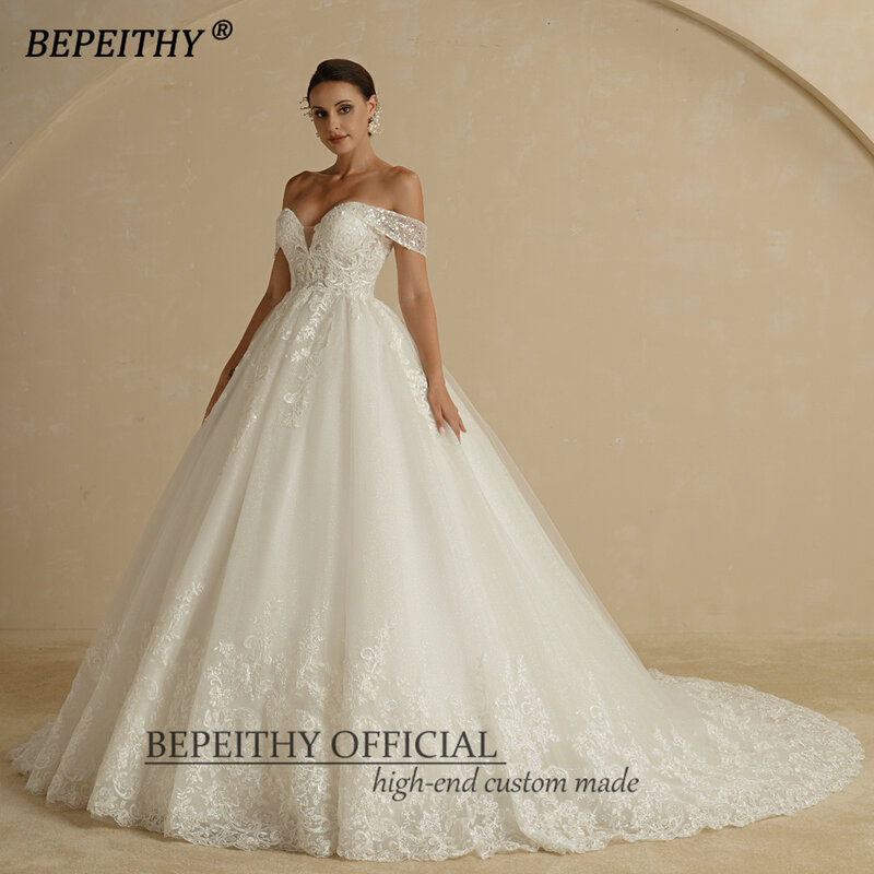 BEPEITHY Princess Sweetheart Wedding Dress For Women Ivory Glitter Skirt Sleeveless Court Train Vintage Bride Bridal Ball Gown