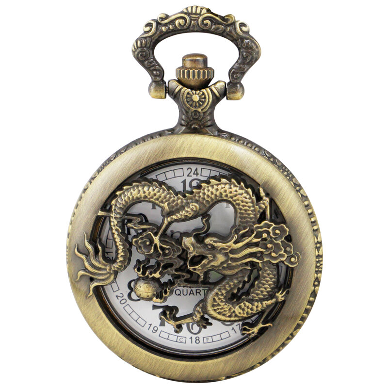 Relógio de bolso de quartzo antigo dragão estilo chinês, colar masculino, pingente feminino, acessórios de joias, de alta qualidade, presentes temporizados