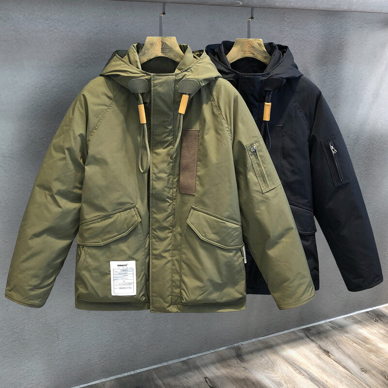 2023 Men's Winter New Fashion Duck Down Cargo Jackets Male Thick Warm Down Outerwear Men Solid Color Pockets Overcoats H486